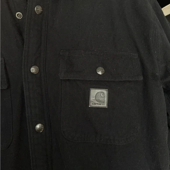 Carhartt Black Snap Front Work Shirt Jacket Rugged Flex Men’s Small #100093